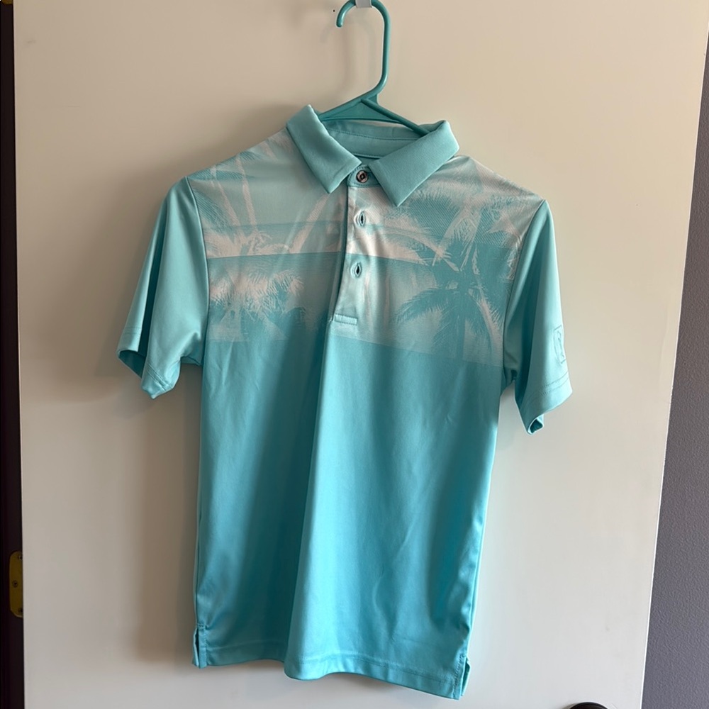 Light Blue Polo Shirt with Palm Tree Design